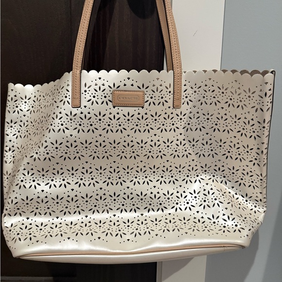 Coach Handbags - Coach Tan and Cream Laser-Cut Tote
